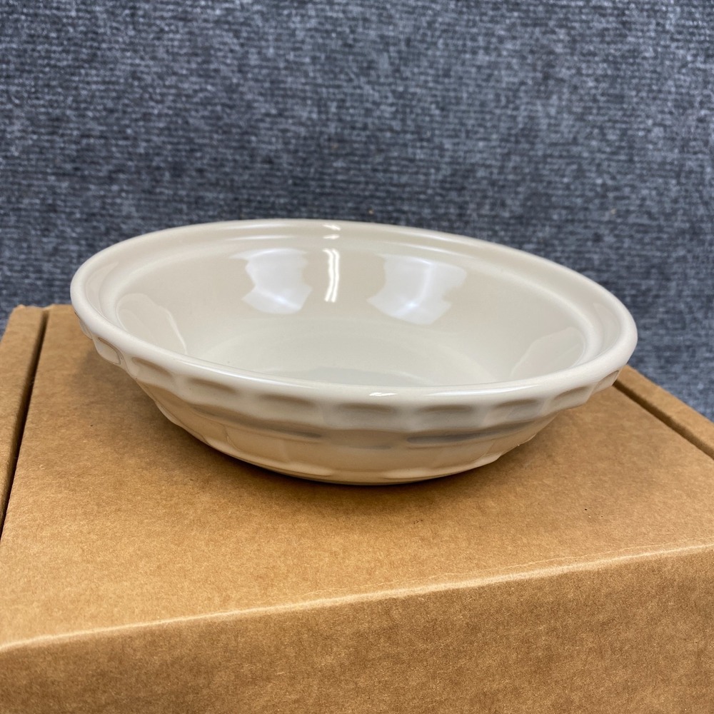 Longaberger Pie Plate Small 6" Ivory Pottery NIB USA 31223 Basket Weave Baking